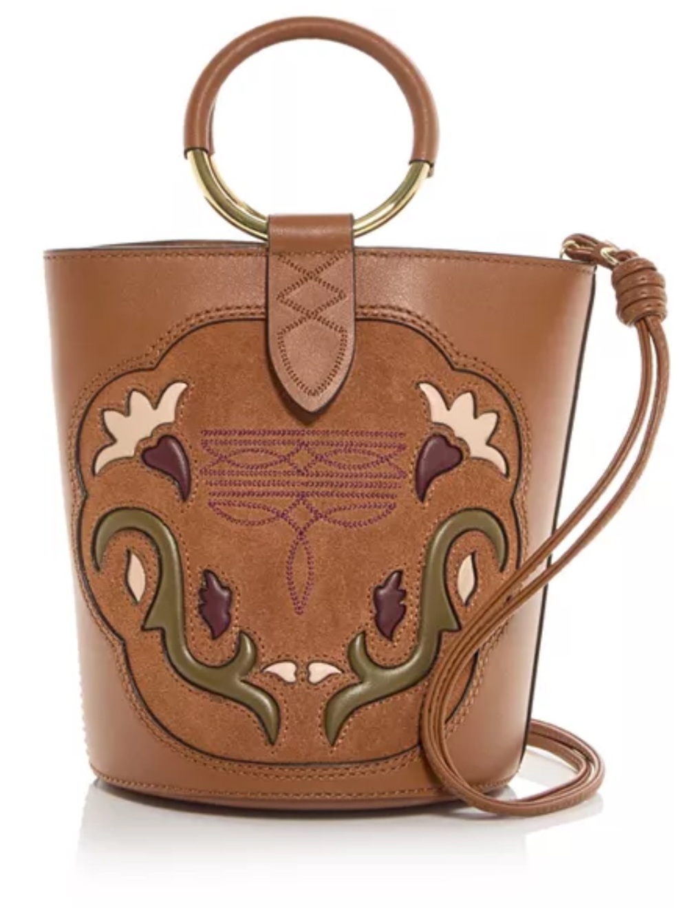 NWT FARM Rio Western Small Bucket Bag in cuoio brown leather